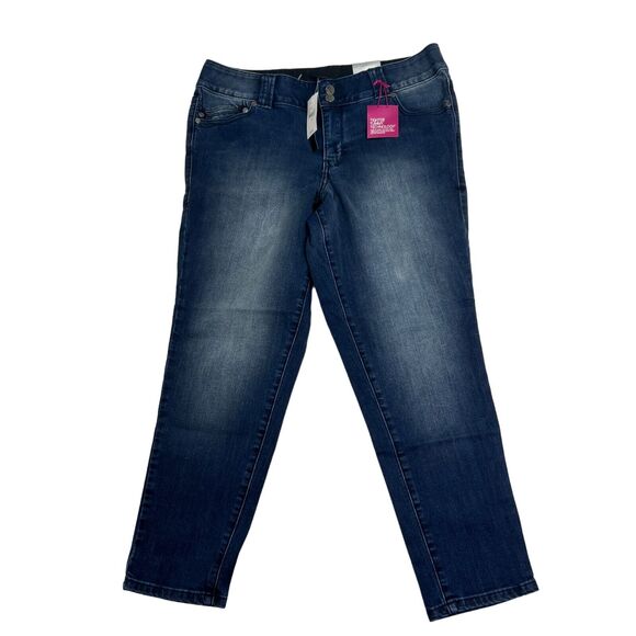 NWT Lane Bryant Tummy Control Dark Wash Jeans 14 PLUS Petite Skinny Jeans New - Picture 1 of 8